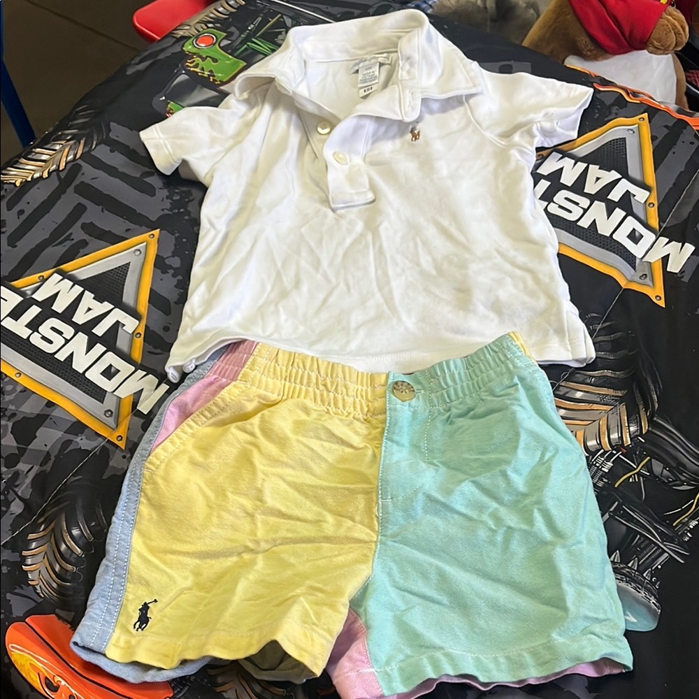 Polo by Ralph Lauren White Shirt and Multicolor Shorts Set